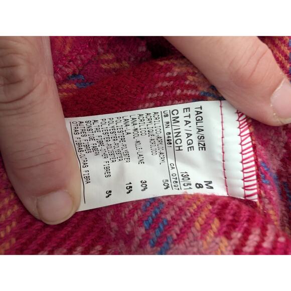 Vintage United Colors of Benetton Girls Pink Plaid Wool Blend Blazer Jacket Size - Picture 5 of 7
